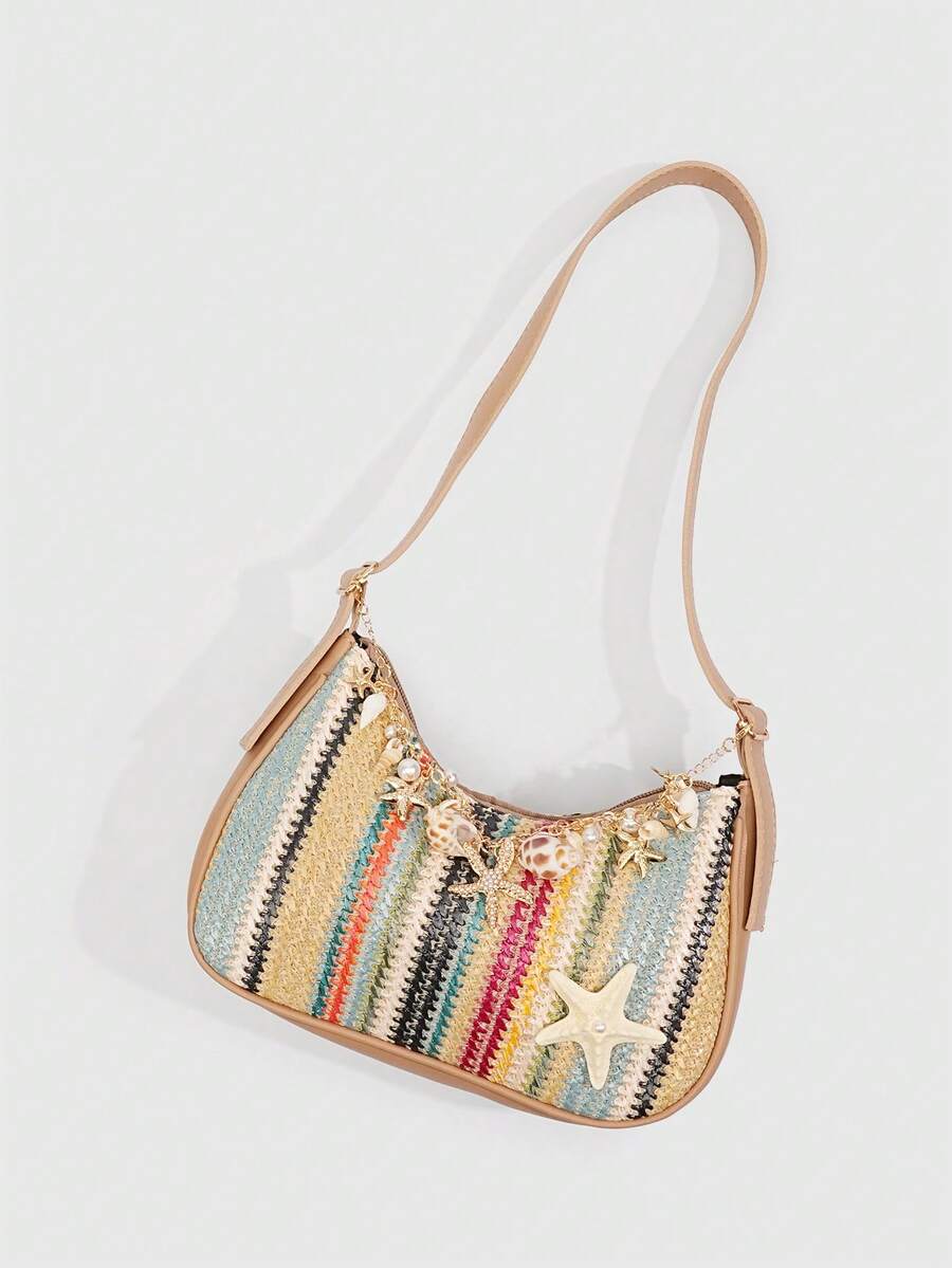 ROMWE Fairycore Resort Style Starfish Shell Decor Straw Bag