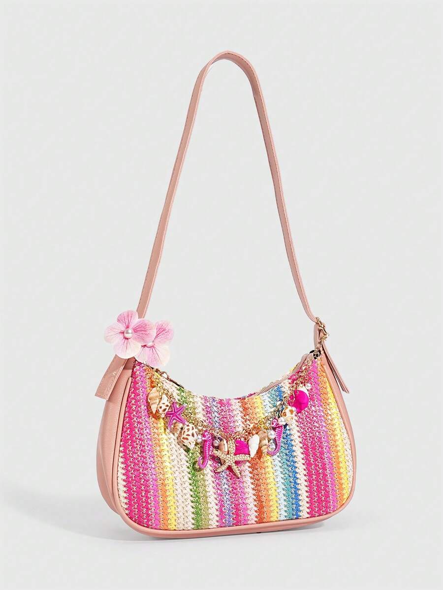 ROMWE Fairycore Resort Style Starfish Shell Decor Straw Bag