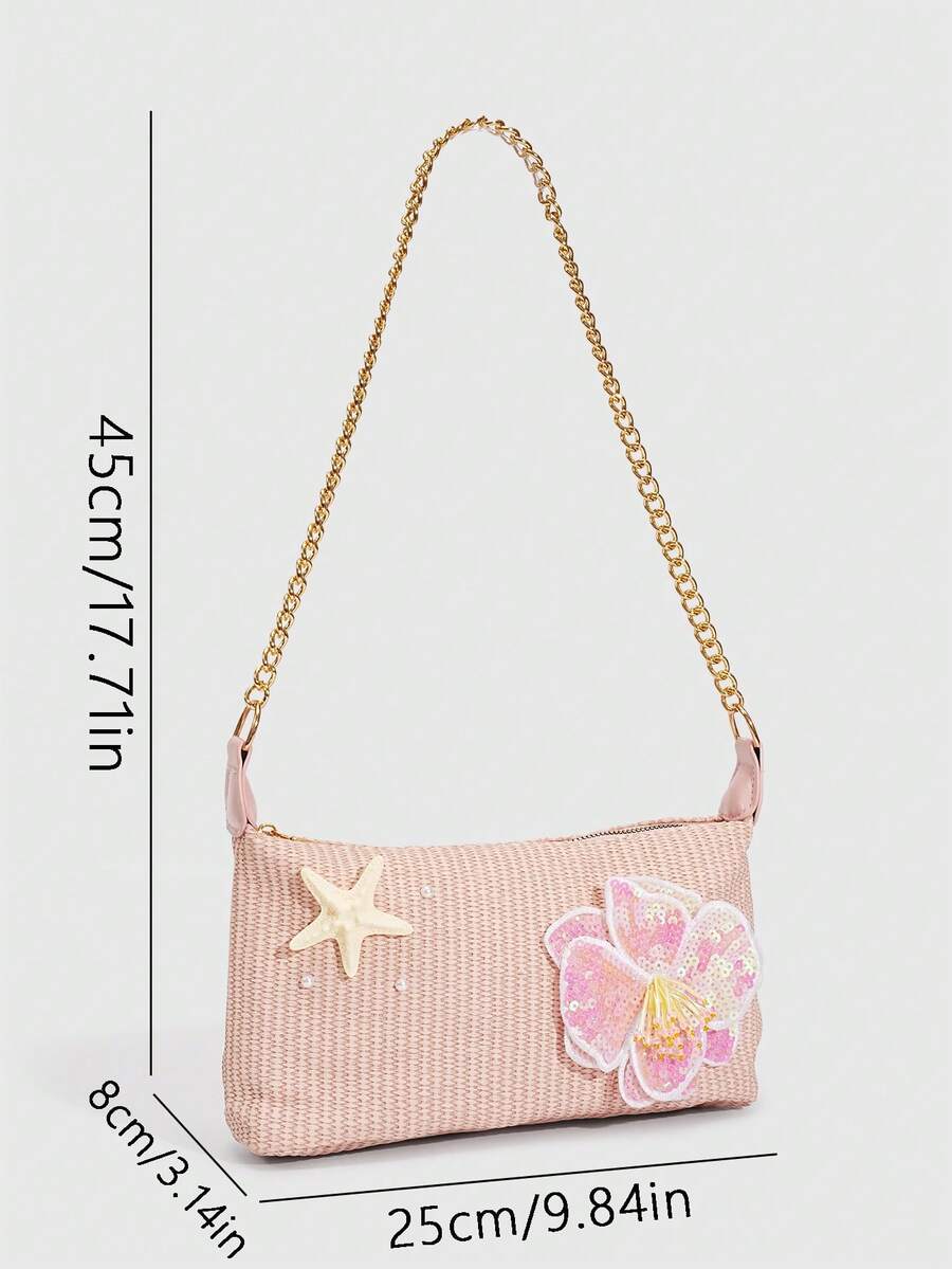 ROMWE Fairycore Resort Style Starfish Shell Decor Straw Bag
