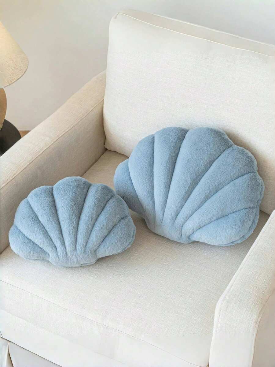 Soft Faux Fur Decorated Seashell Shaped Decorative Pillow