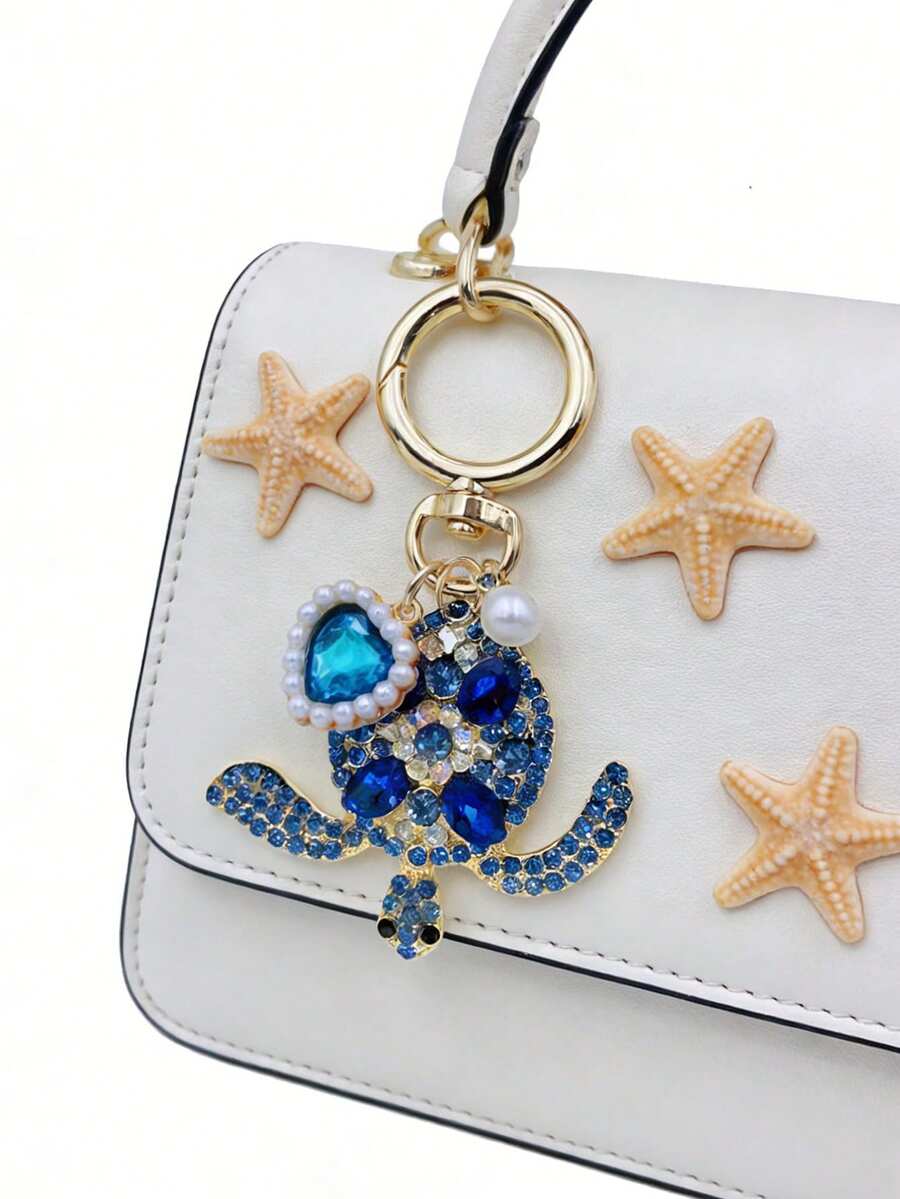 Zinc Alloy Turtle Pendant Keychain With Pearl