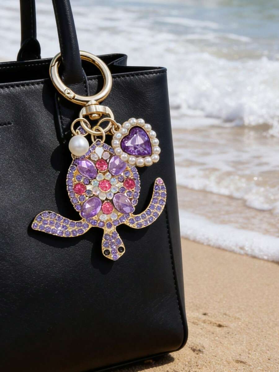 Zinc Alloy Turtle Pendant Keychain With Pearl