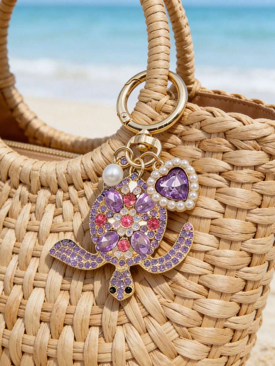 Zinc Alloy Turtle Pendant Keychain With Pearl