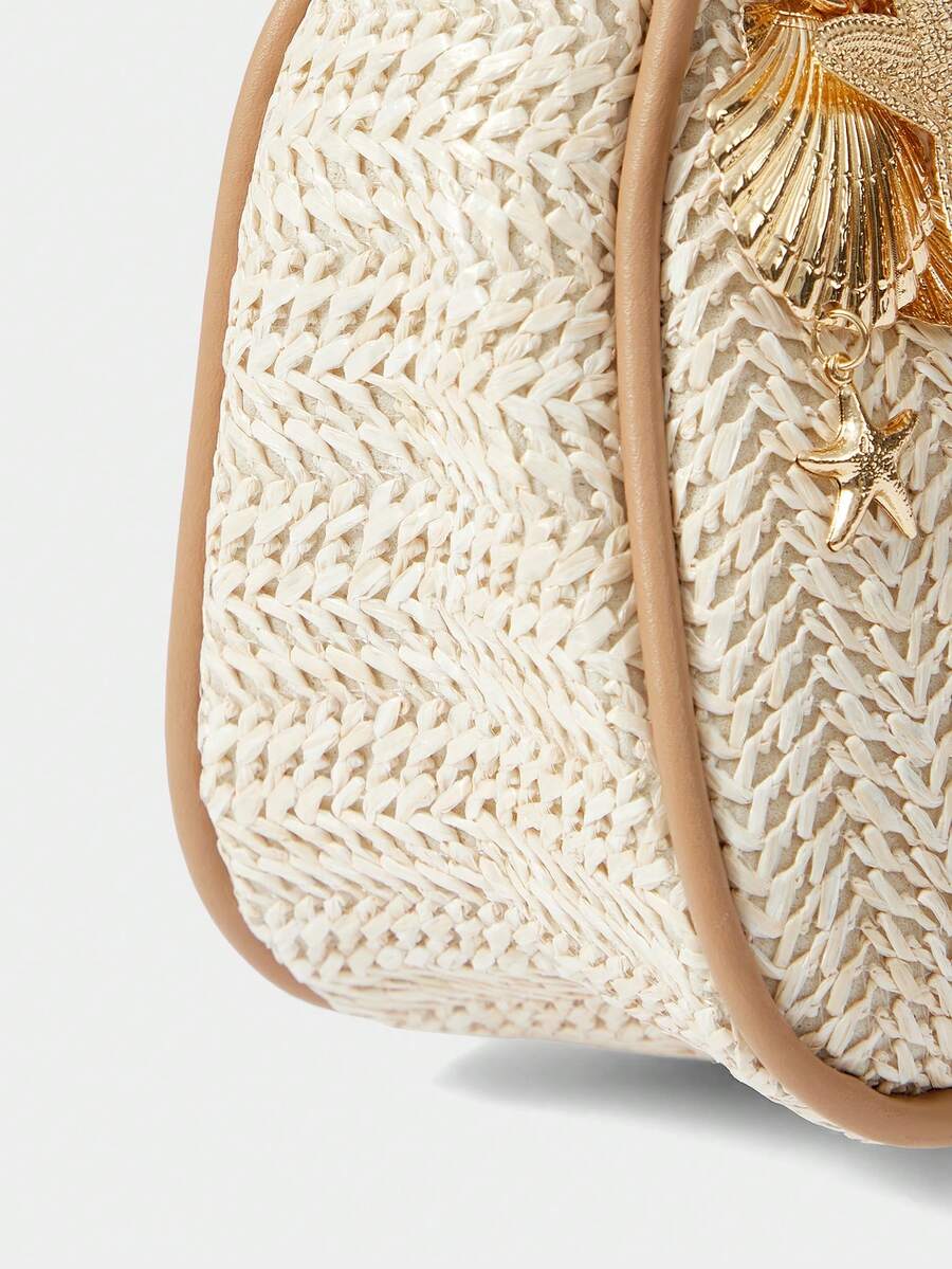 ROMWE Fairycore Summer Beach Starfish Series Woven Shoulder Bag