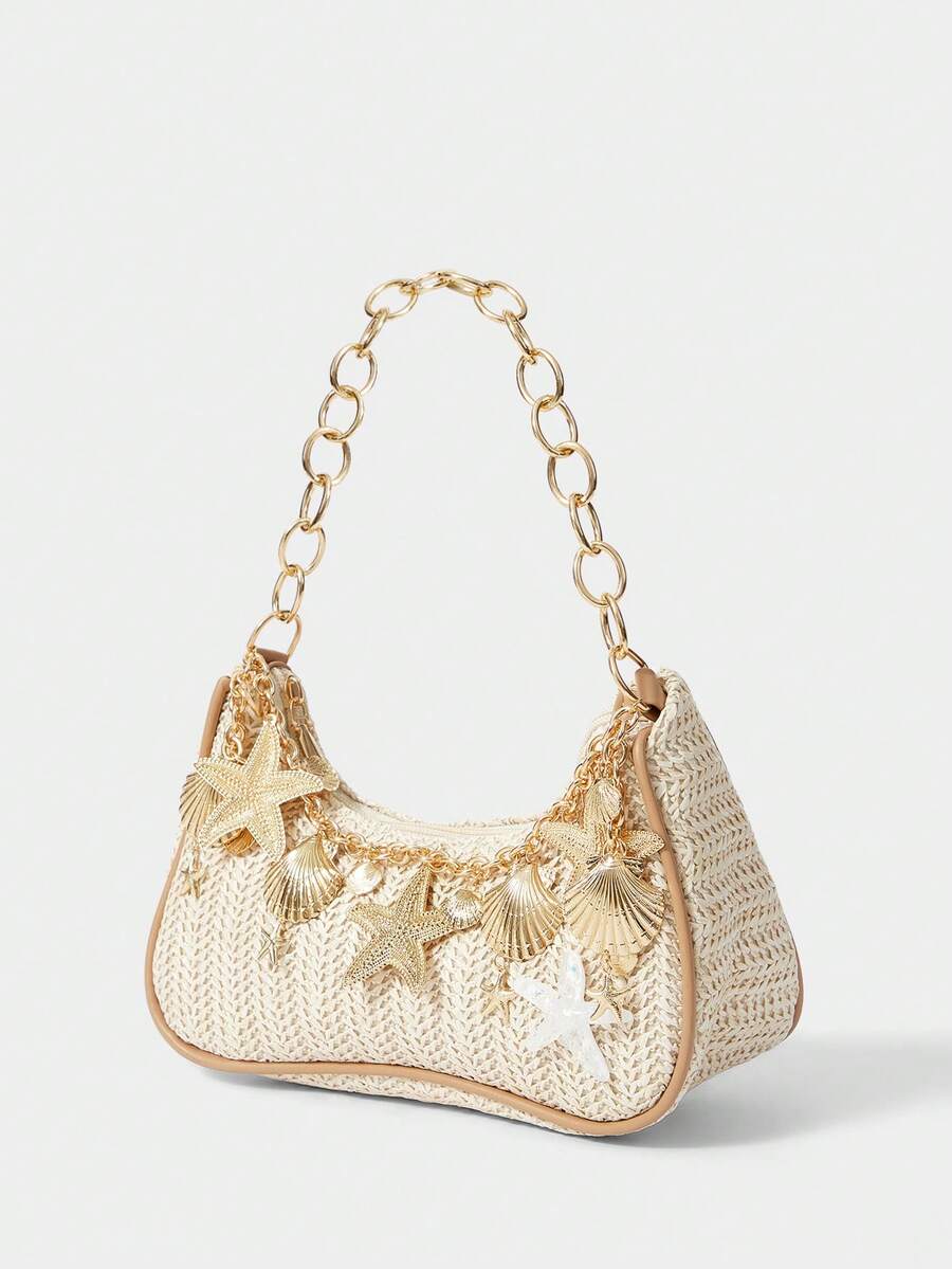ROMWE Fairycore Summer Beach Starfish Series Woven Shoulder Bag