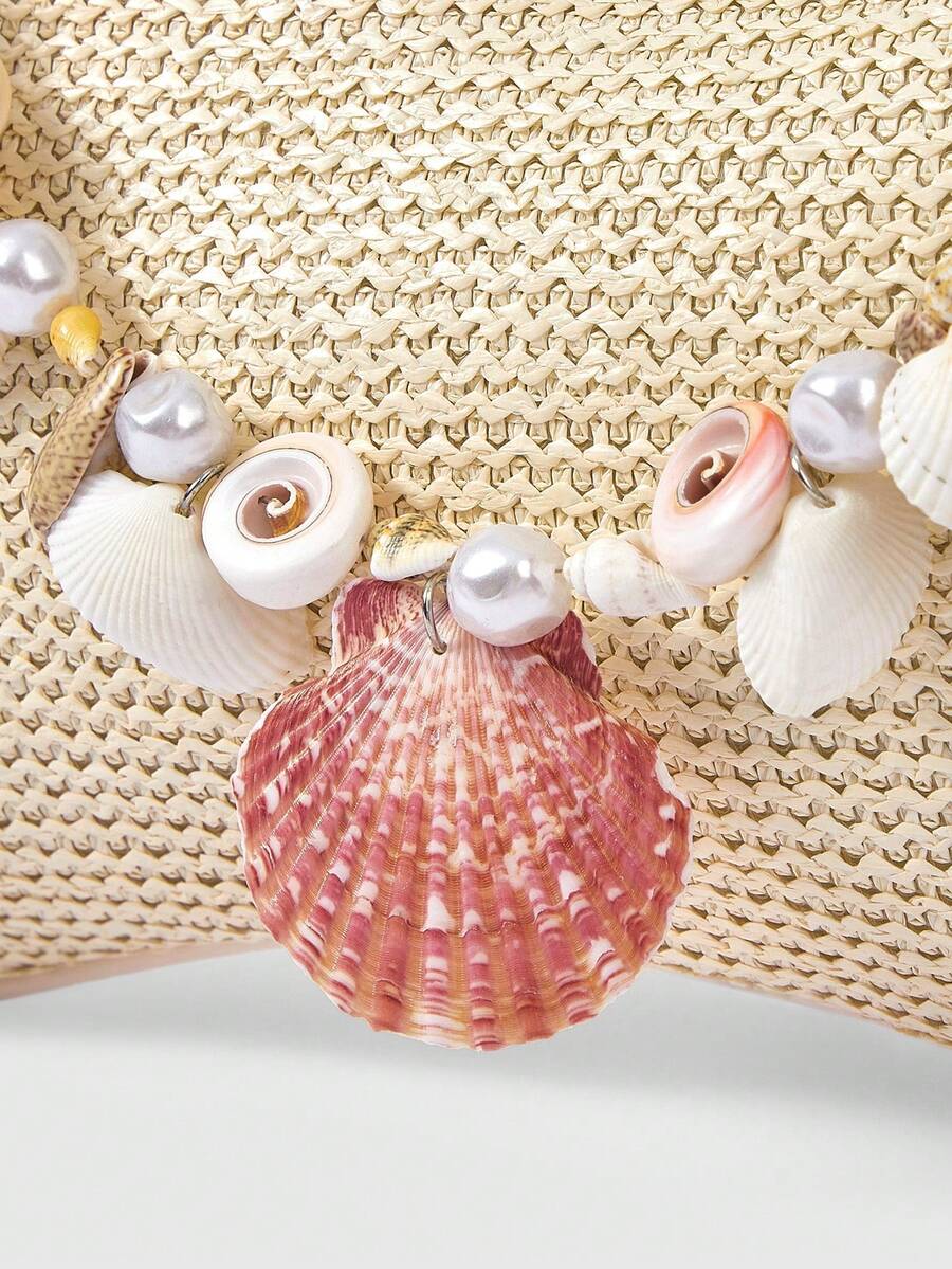 ROMWE Fairycore Summer Beach Starfish Series Woven Shoulder Bag