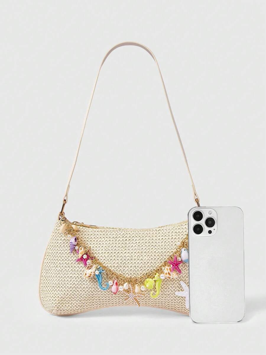 ROMWE Fairycore Summer Beach Starfish Series Woven Shoulder Bag