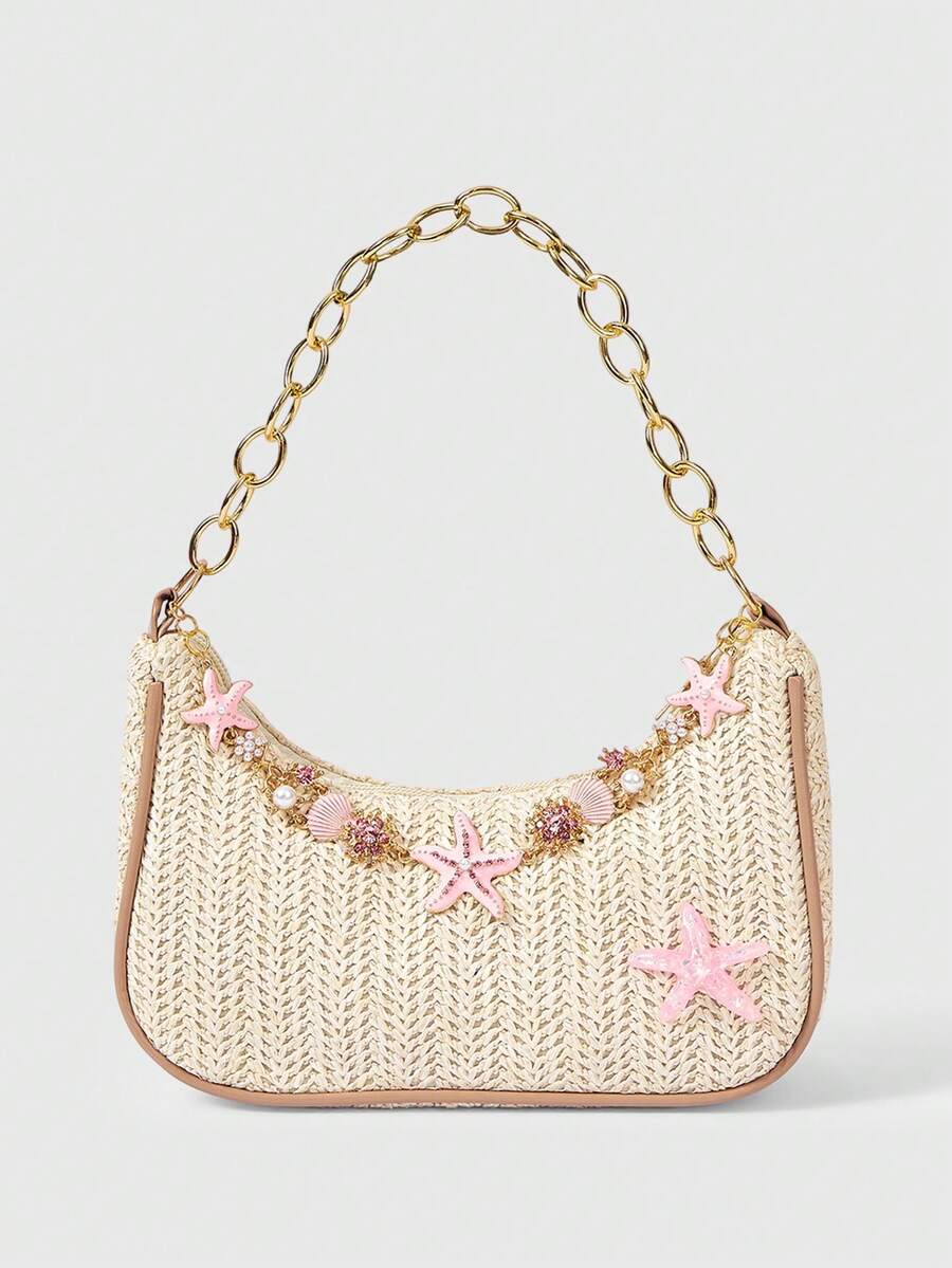 ROMWE Fairycore Summer Beach Starfish Series Woven Shoulder Bag