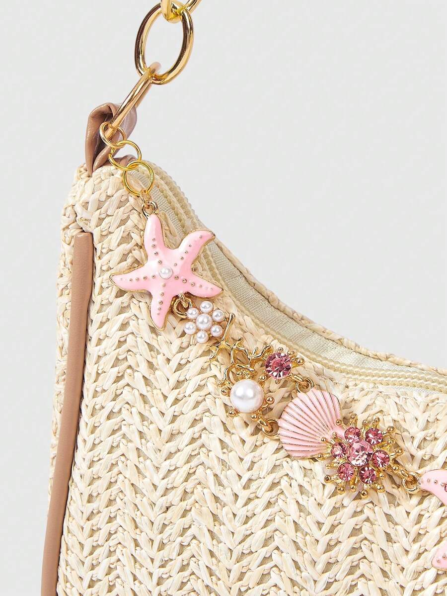 ROMWE Fairycore Summer Beach Starfish Series Woven Shoulder Bag