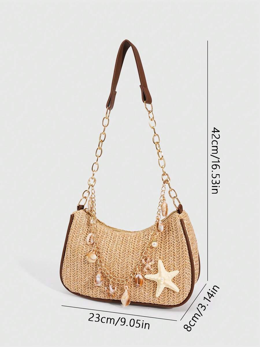 ROMWE Fairycore Resort Style Starfish Shell Decor Straw Bag