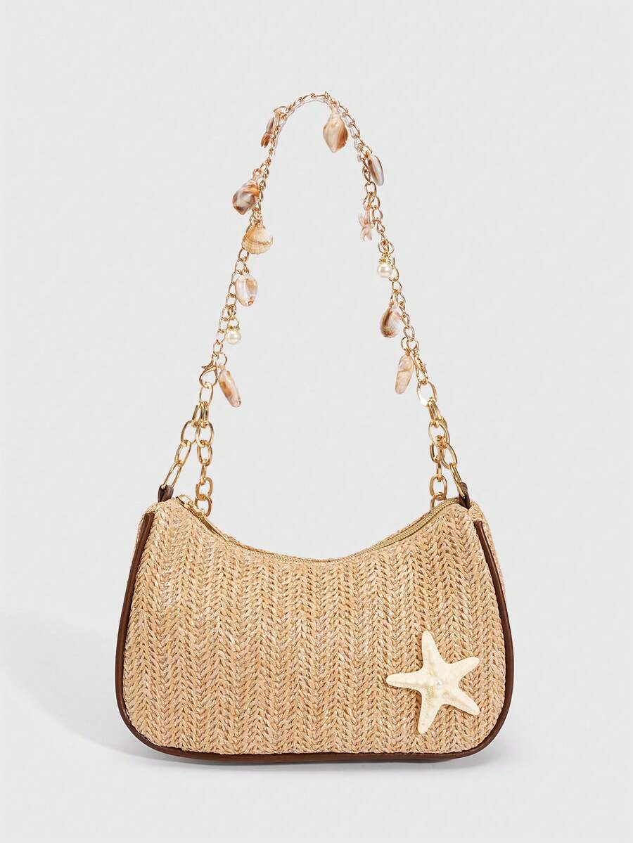 ROMWE Fairycore Resort Style Starfish Shell Decor Straw Bag