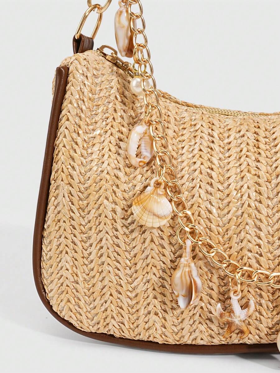 ROMWE Fairycore Resort Style Starfish Shell Decor Straw Bag