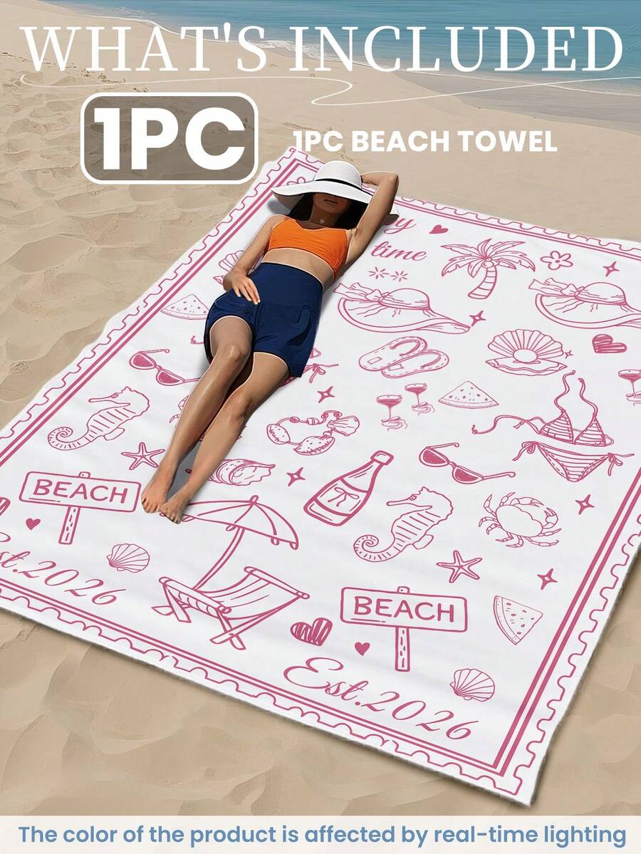 Blue Shell Print Beach Towel, Swimming Towel