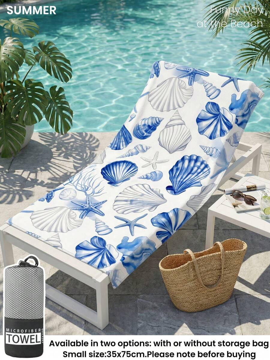 Blue Shell Print Beach Towel, Swimming Towel