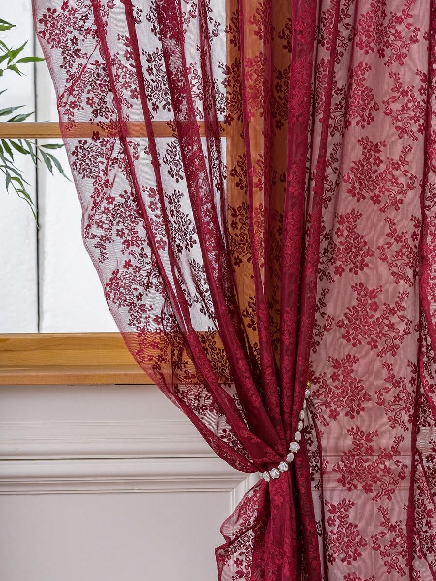 French Countryside Floral Lace Trim Curtain Sheer For Living Room