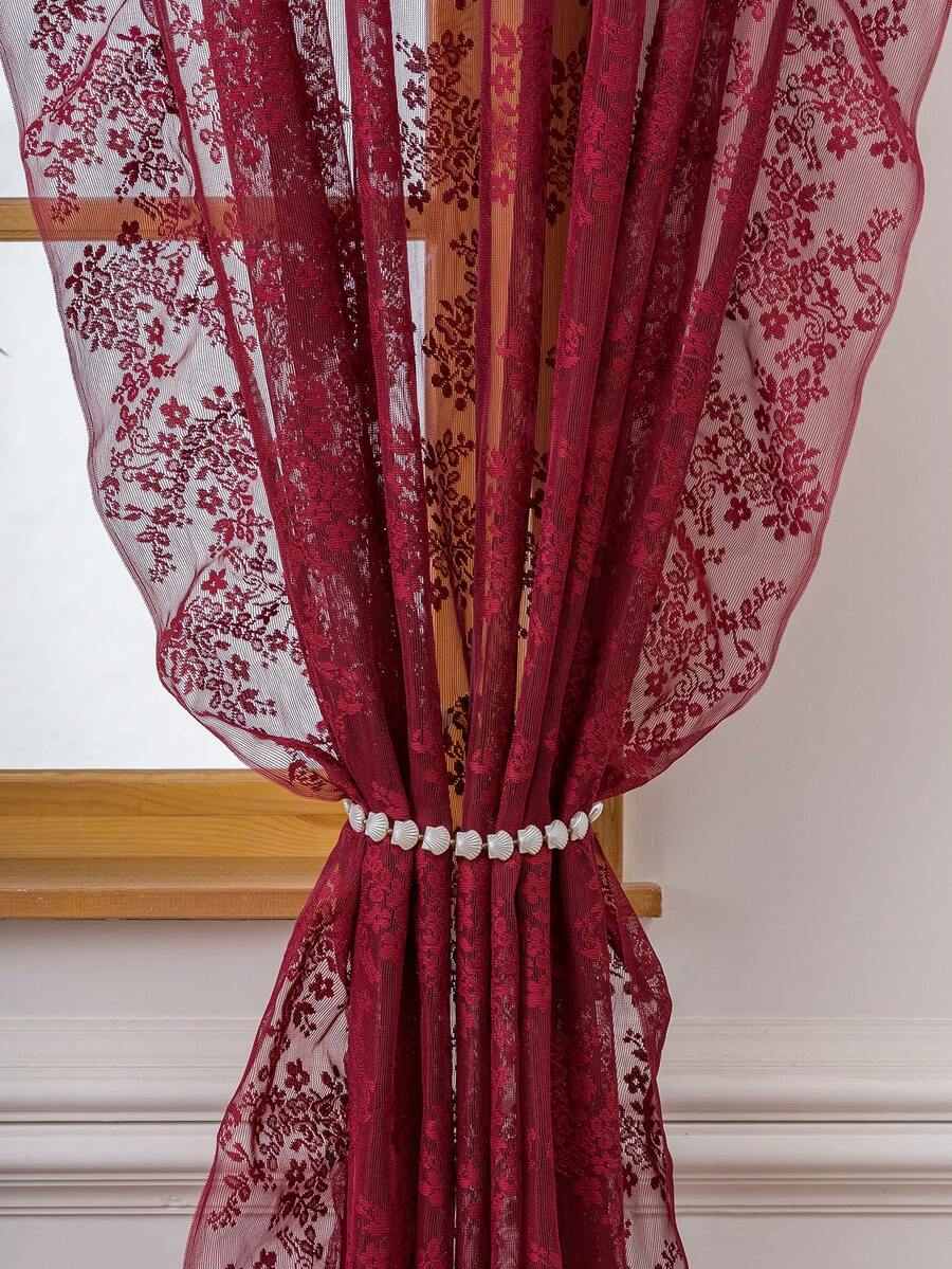 French Countryside Floral Lace Trim Curtain Sheer For Living Room
