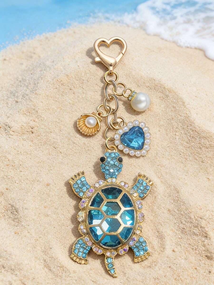 Zinc Alloy Turtle Pendant Keychain With Pearl