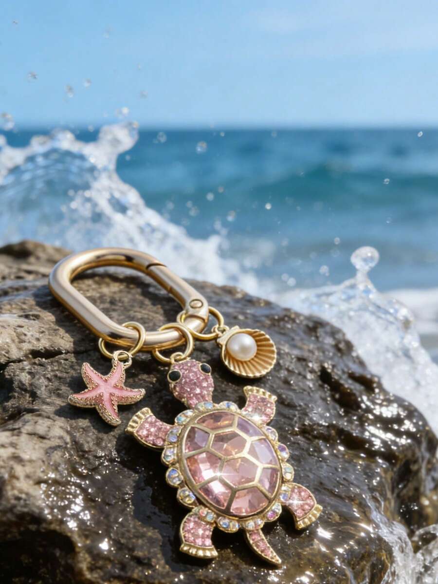 Zinc Alloy Turtle Pendant Keychain With Pearl