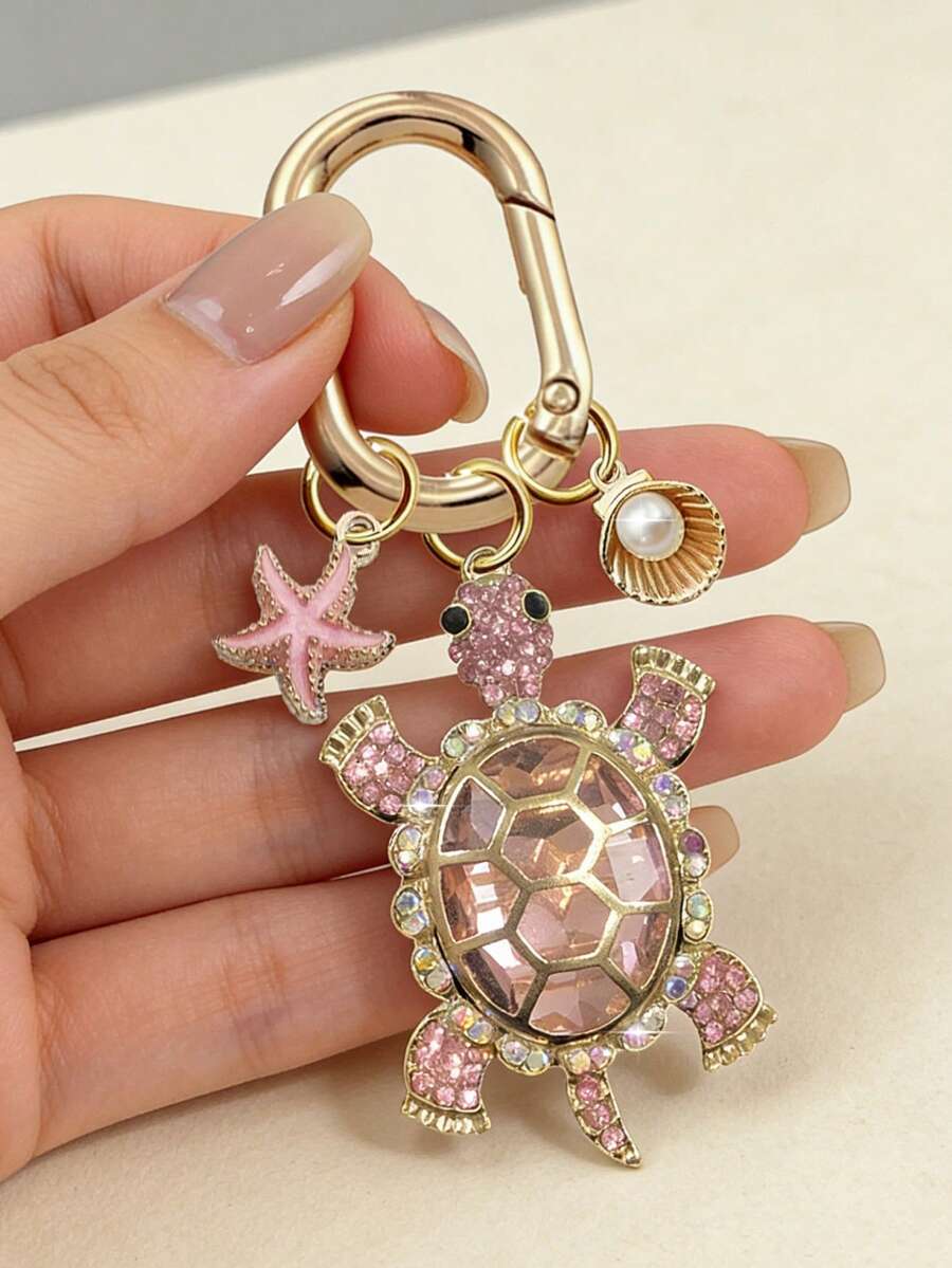 Zinc Alloy Turtle Pendant Keychain With Pearl