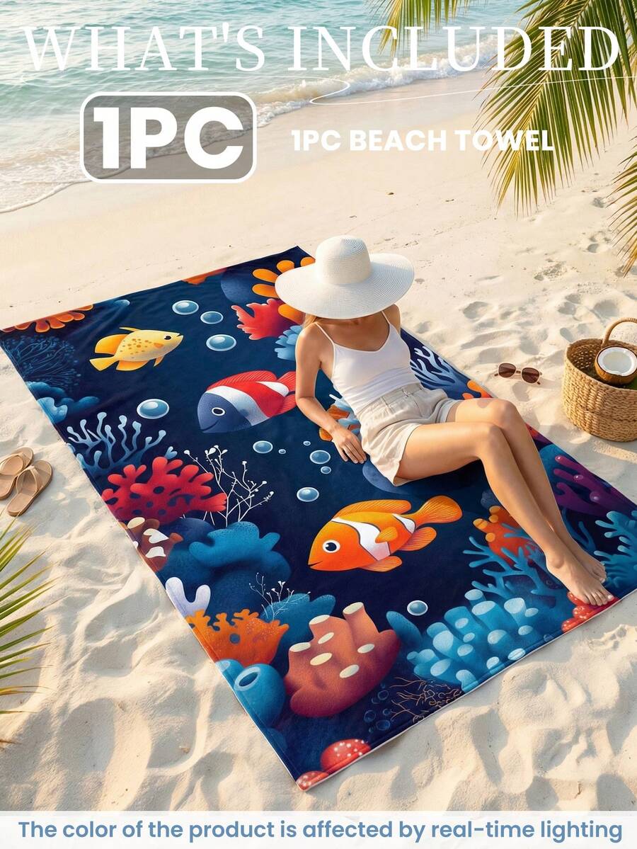 Blue Shell Print Beach Towel, Swimming Towel