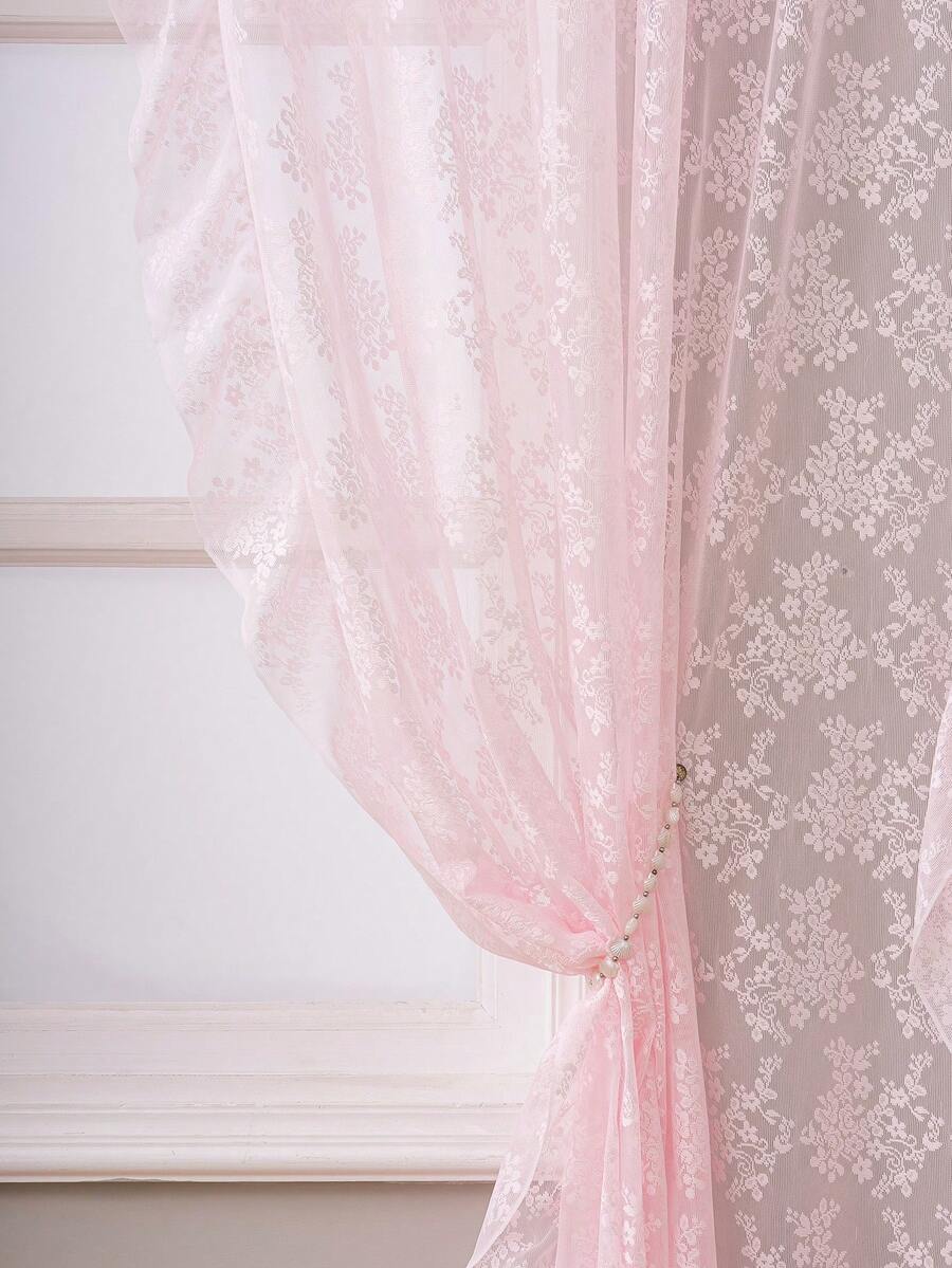 French Countryside Floral Lace Trim Curtain Sheer For Living Room