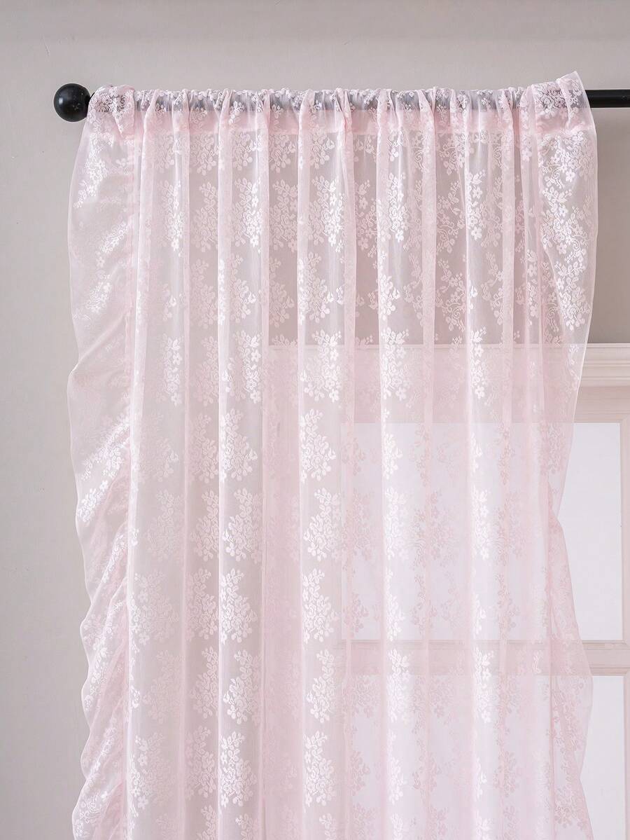 French Countryside Floral Lace Trim Curtain Sheer For Living Room