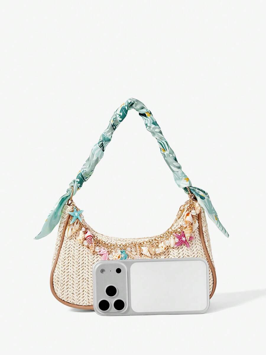 ROMWE Fairycore Summer Beach Starfish Series Woven Shoulder Bag