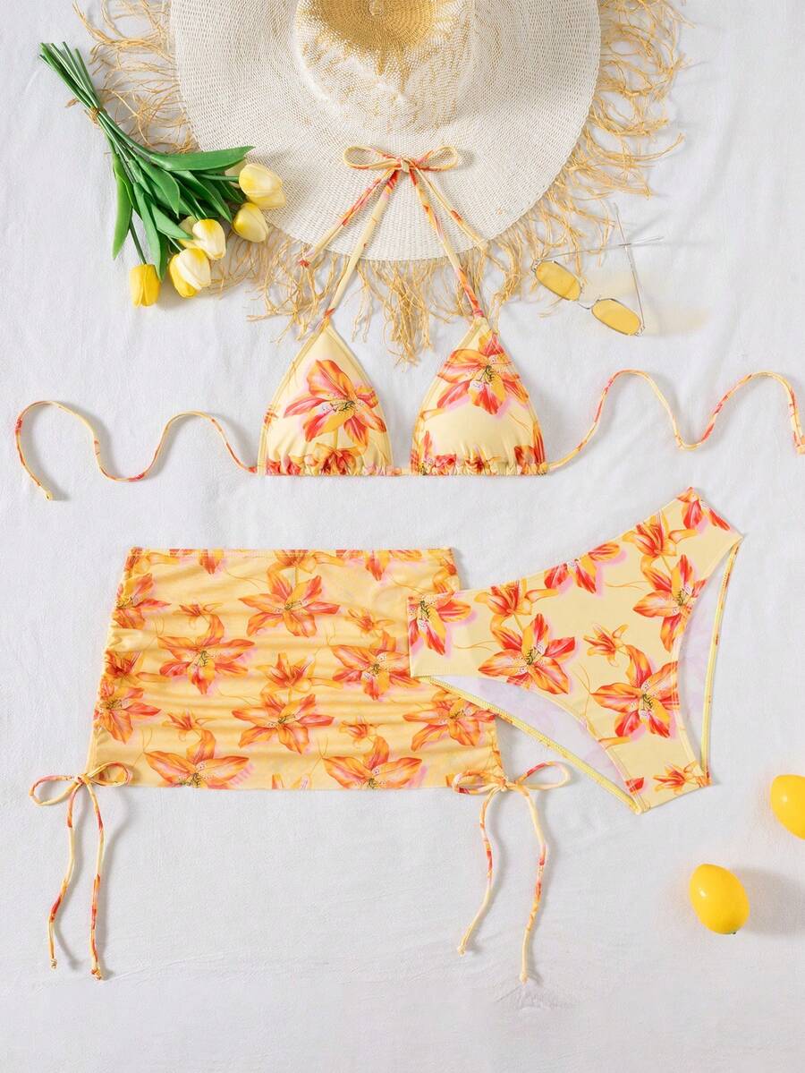 Tie Side Bikini 3-Piece Swimwear For Women