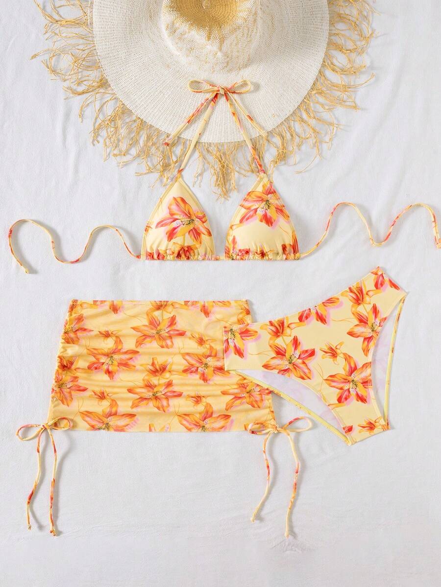 Tie Side Bikini 3-Piece Swimwear For Women