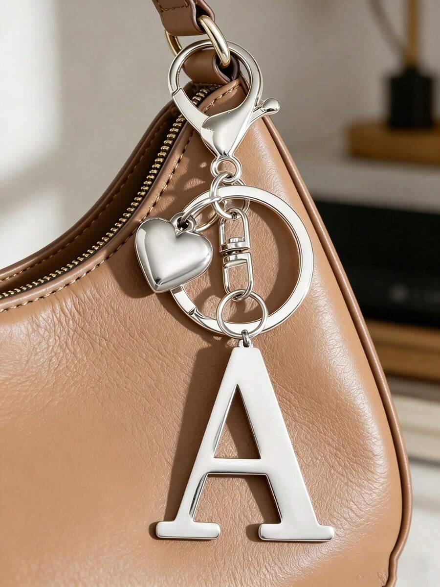 Elegant Metal Heart-Shaped Letter Keychain