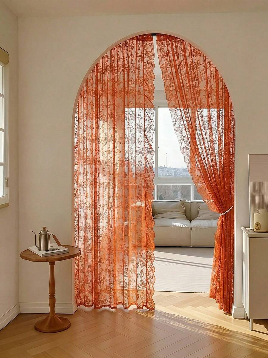 French Countryside Floral Lace Trim Curtain Sheer For Living Room