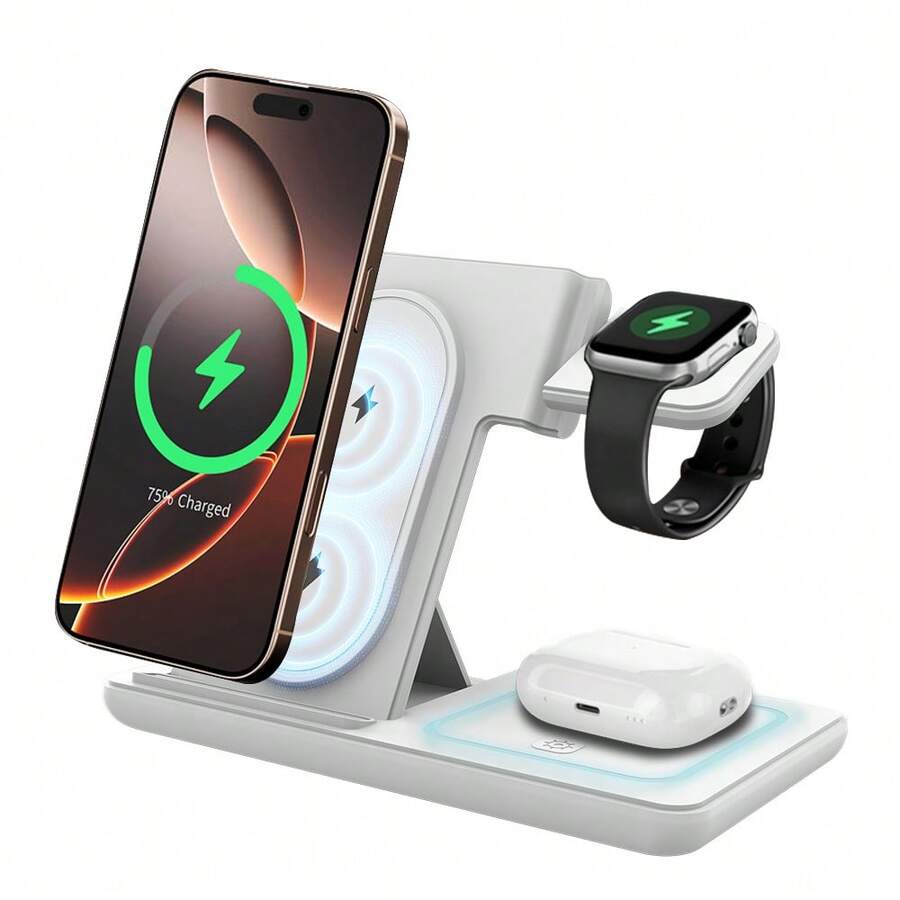 AmSengo 15W Foldable 3-In-1 Fast Wireless Charging Station