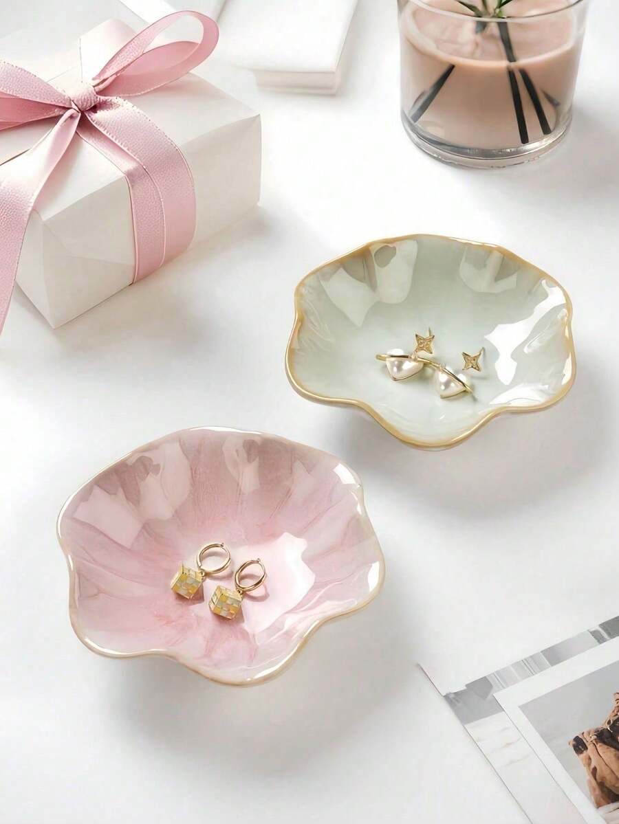 Elegant Ceramic Lotus Leaf Jewelry Organizer Tray For Earrings
