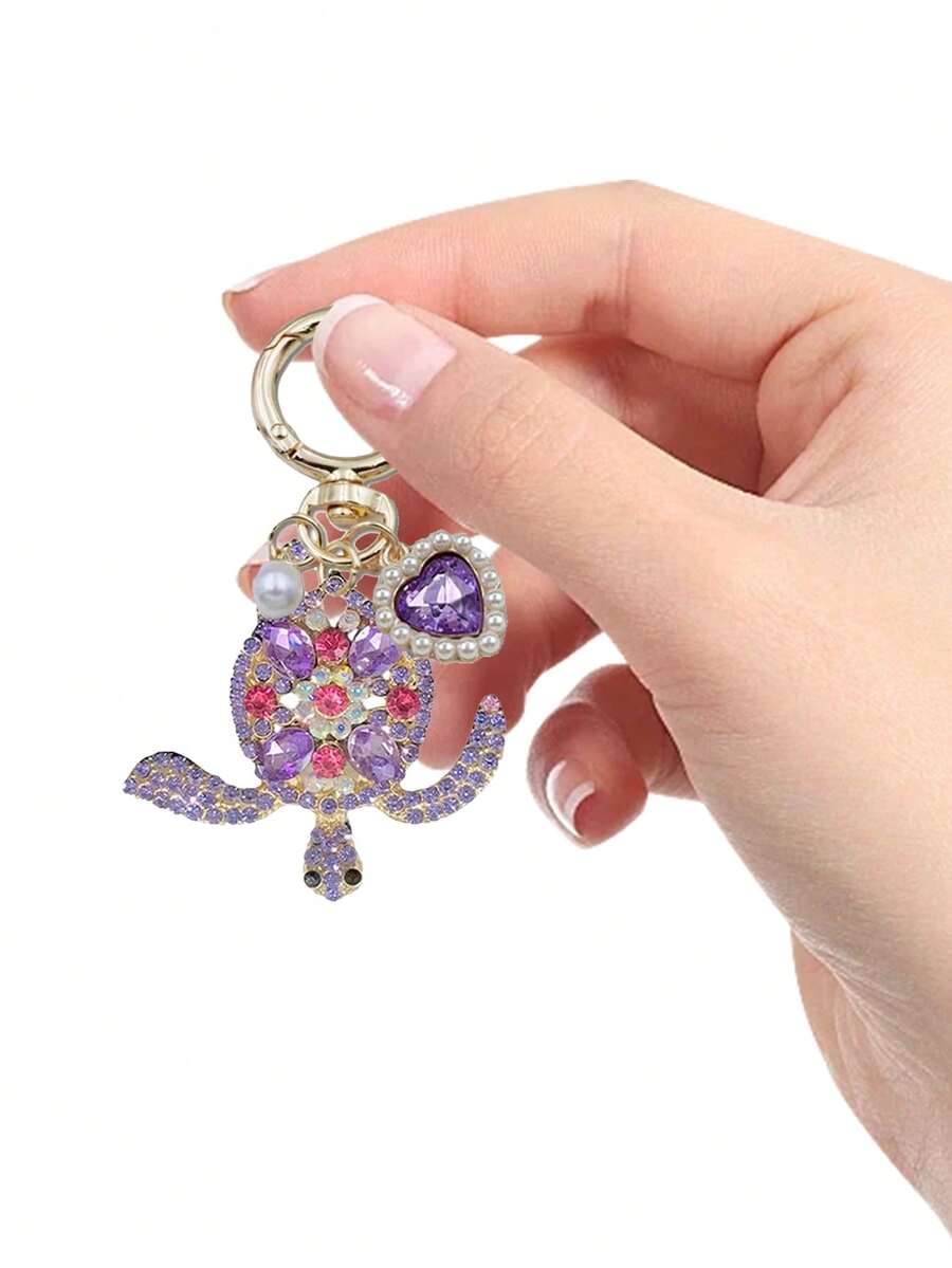 Zinc Alloy Turtle Pendant Keychain With Pearl