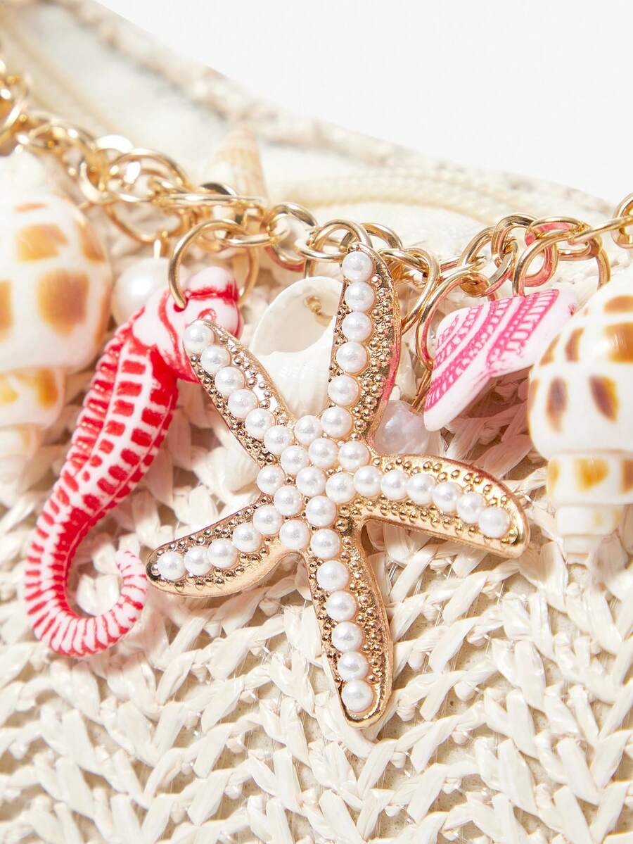 ROMWE Fairycore Summer Beach Starfish Series Woven Shoulder Bag