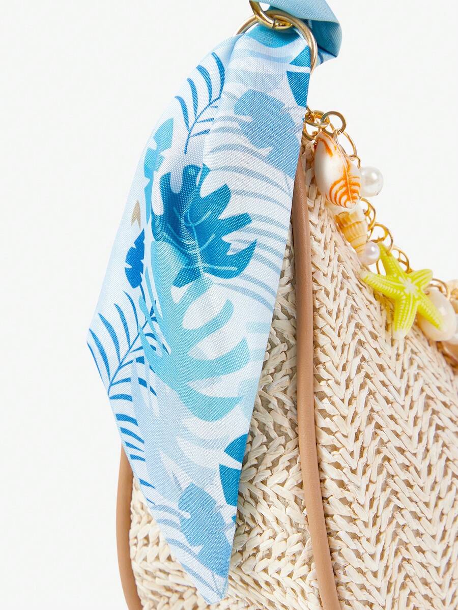 ROMWE Fairycore Summer Beach Starfish Series Woven Shoulder Bag