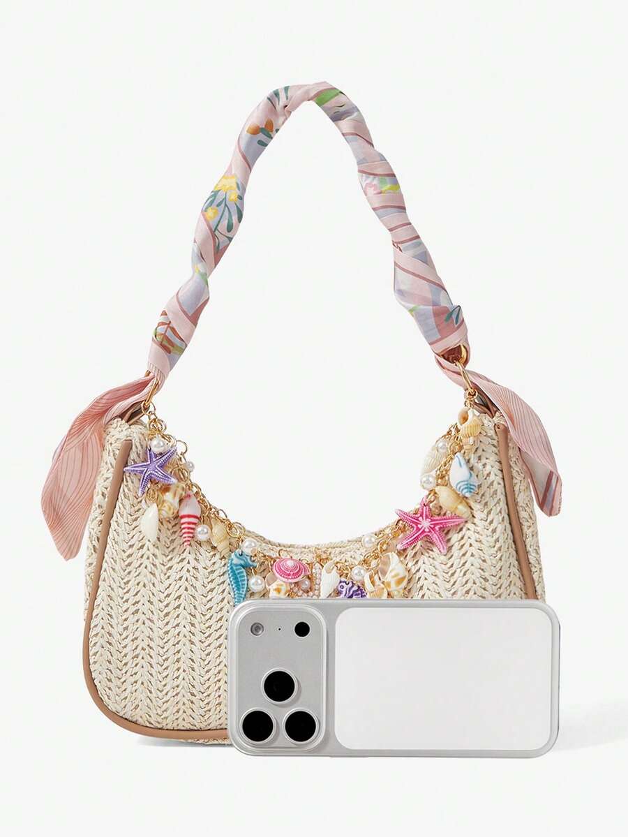ROMWE Fairycore Summer Beach Starfish Series Woven Shoulder Bag