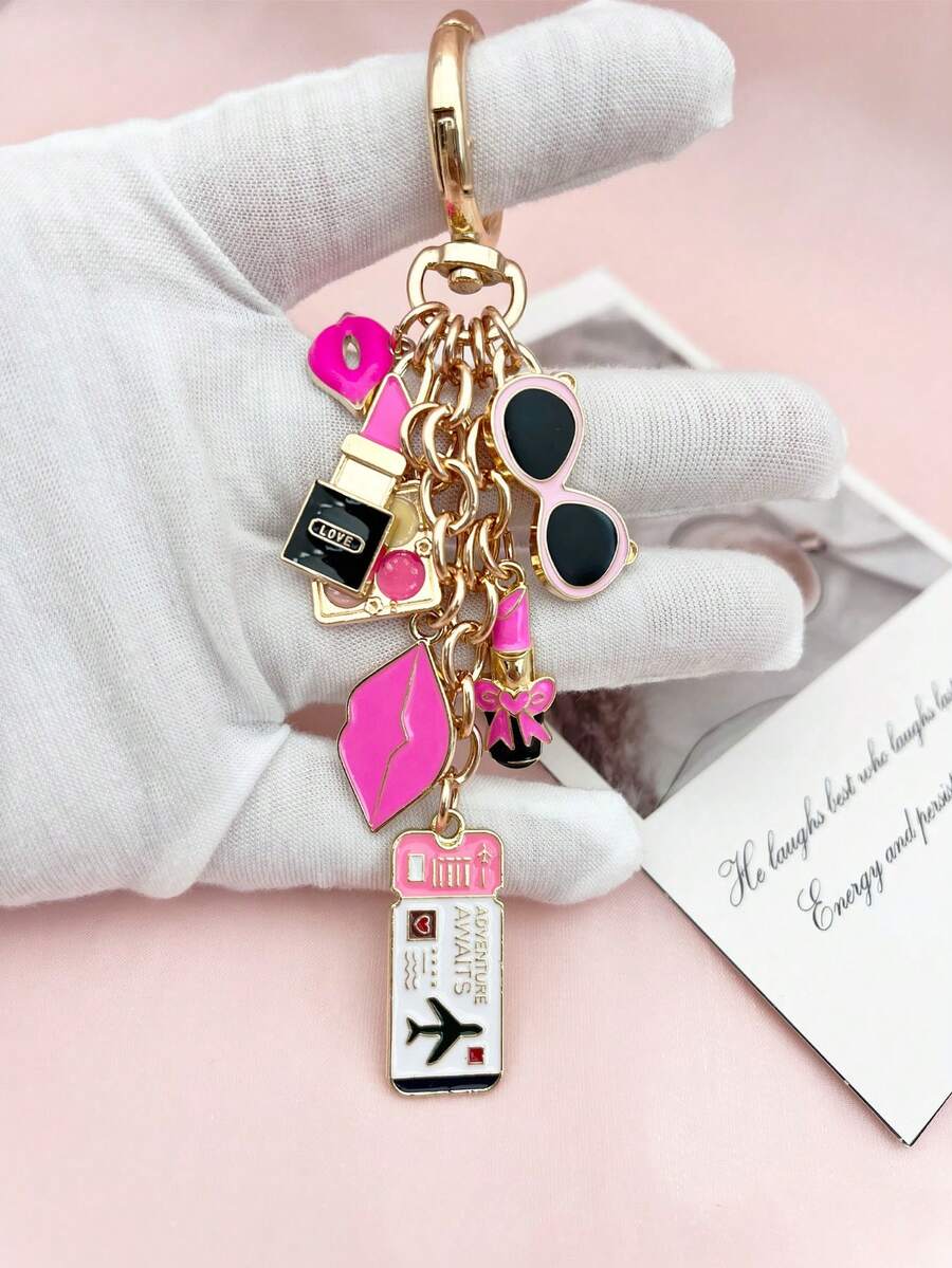 1pc Elegant Pink Bow Travel Keychain Pendant