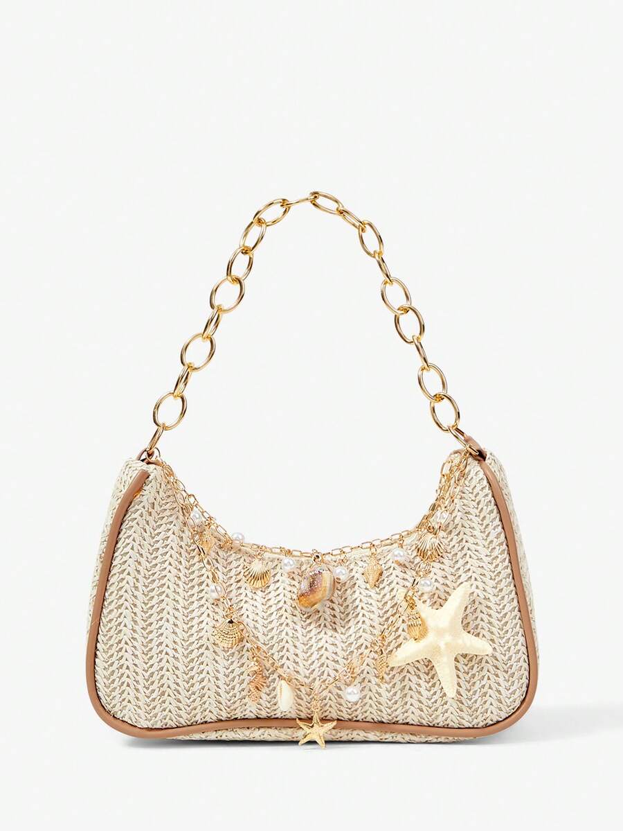 ROMWE Fairycore Summer Beach Starfish Series Woven Shoulder Bag