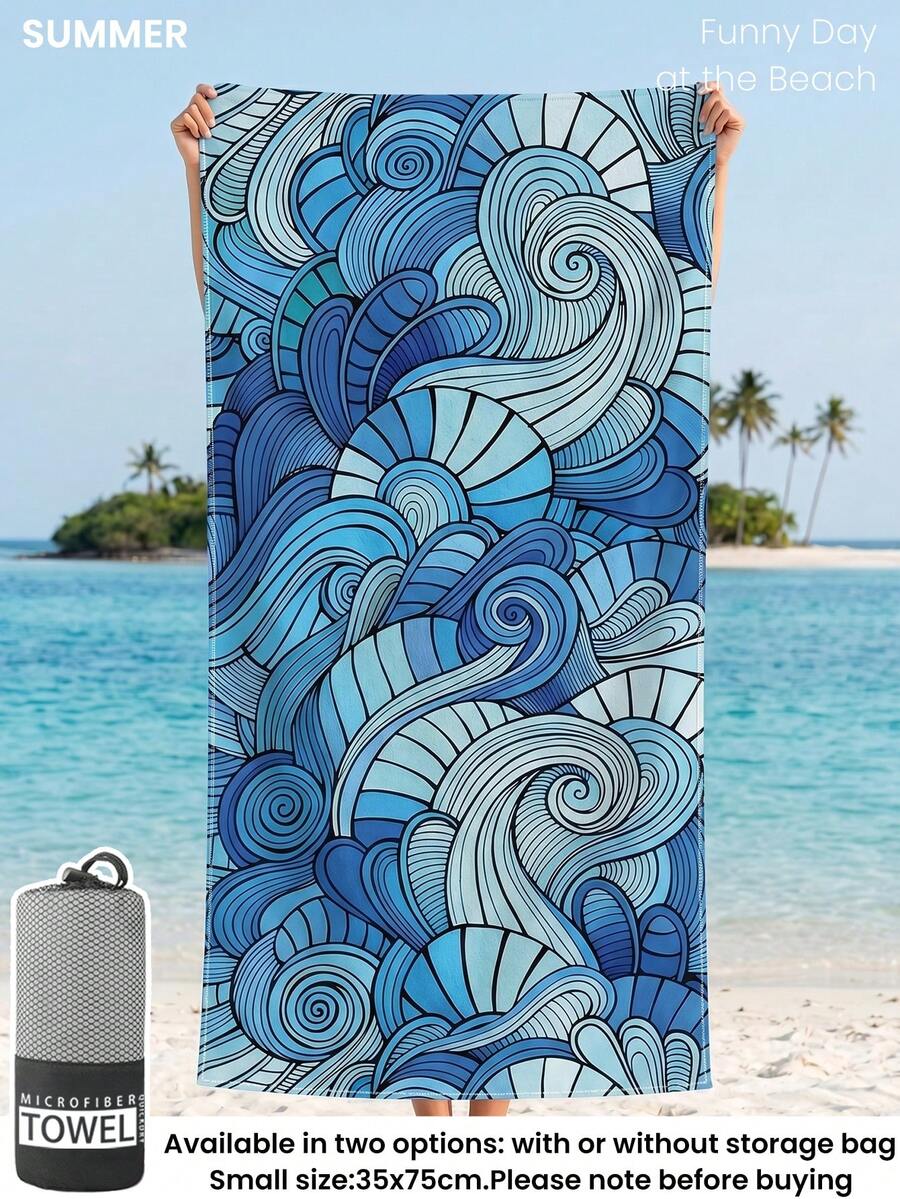 Blue Shell Print Beach Towel, Swimming Towel
