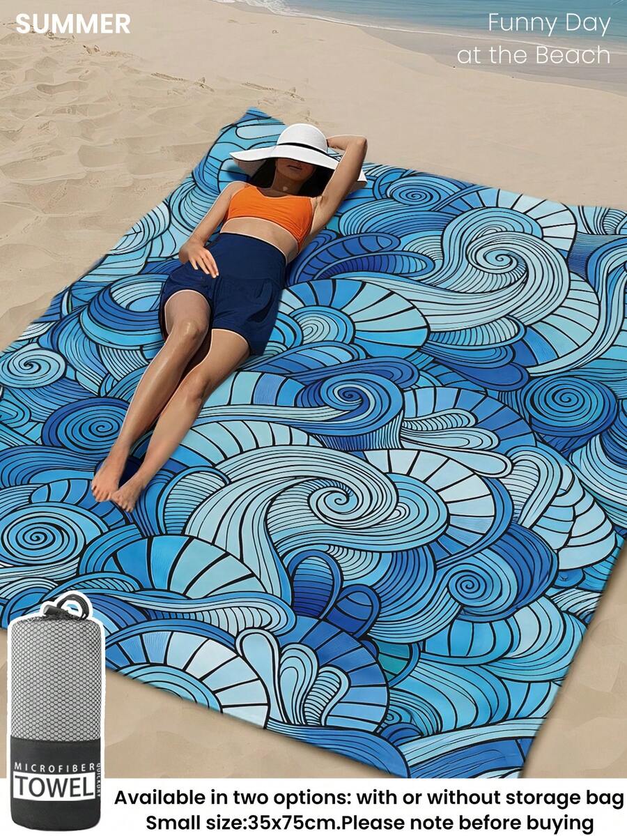 Blue Shell Print Beach Towel, Swimming Towel