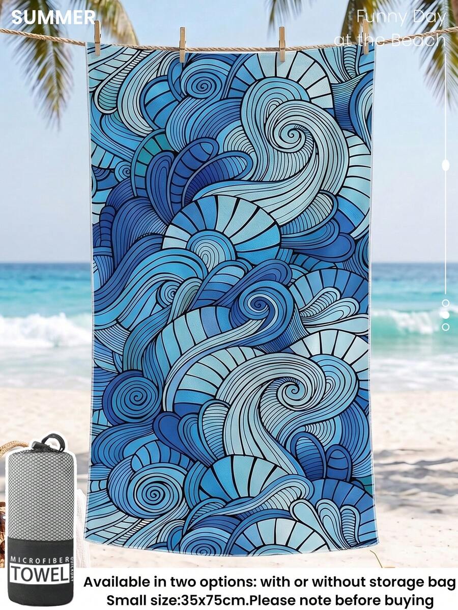 Blue Shell Print Beach Towel, Swimming Towel