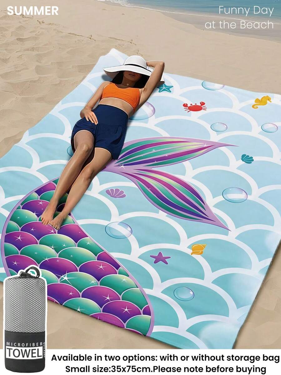 Blue Shell Print Beach Towel, Swimming Towel