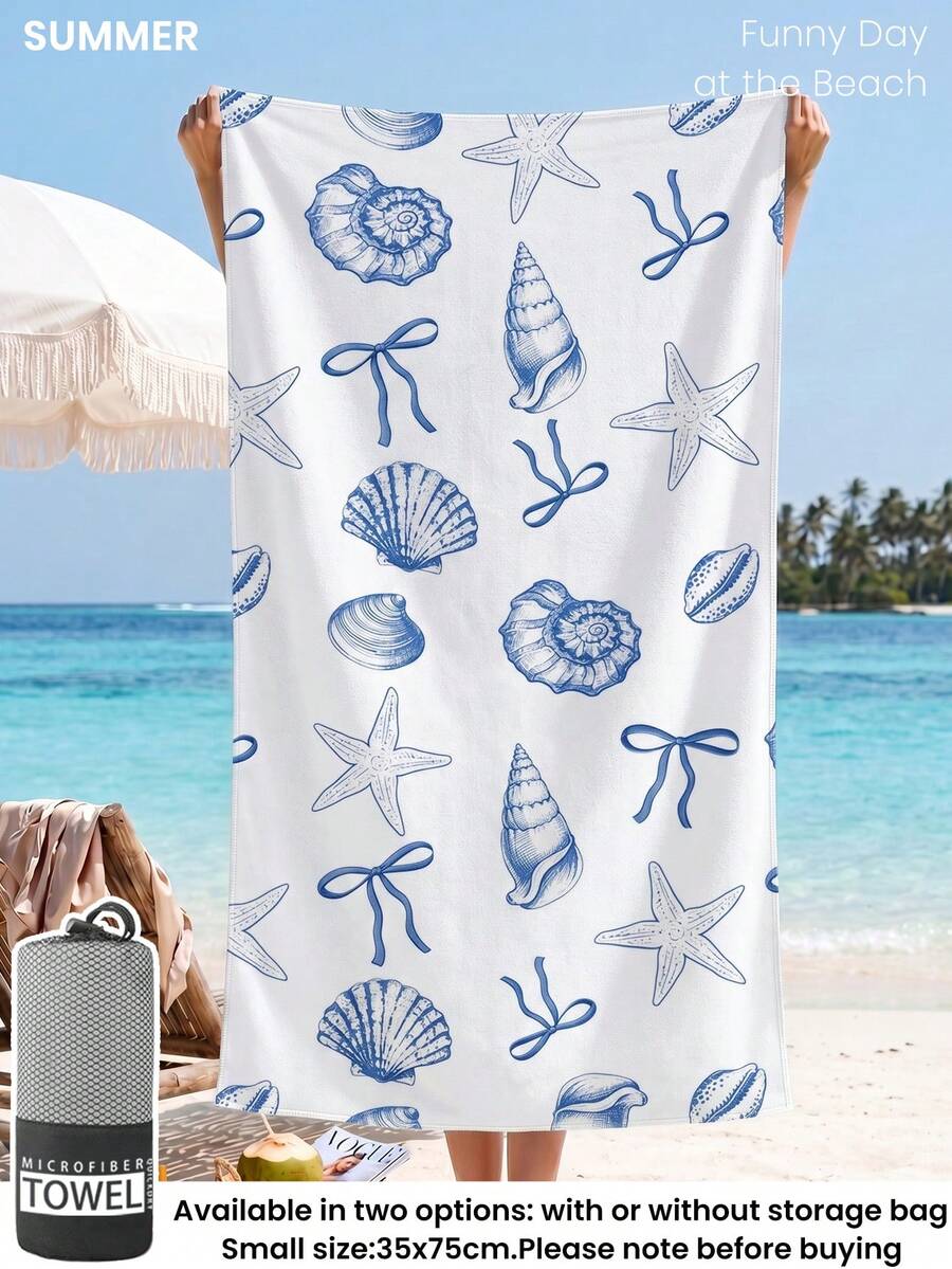 Blue Shell Print Beach Towel, Swimming Towel