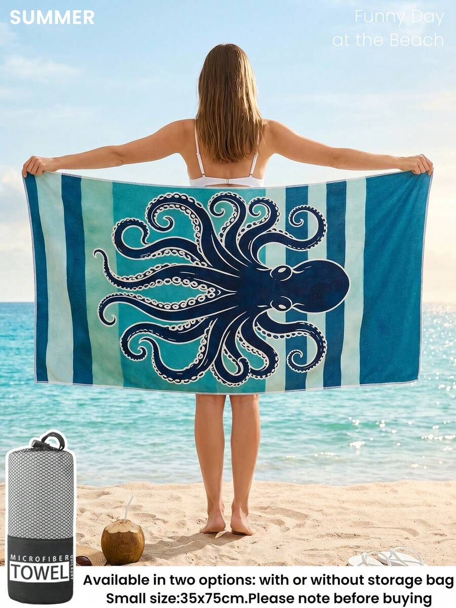Blue Shell Print Beach Towel, Swimming Towel