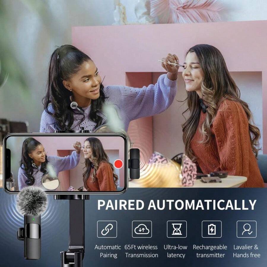 Updated Wireless Lavalier Microphone 2 Pack For IOS & Android