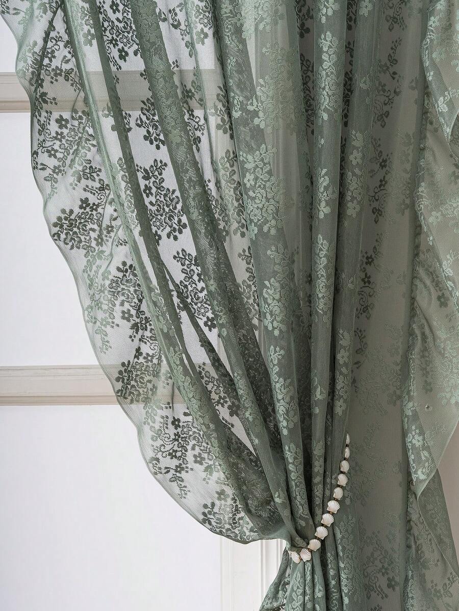 French Countryside Floral Lace Trim Curtain Sheer For Living Room