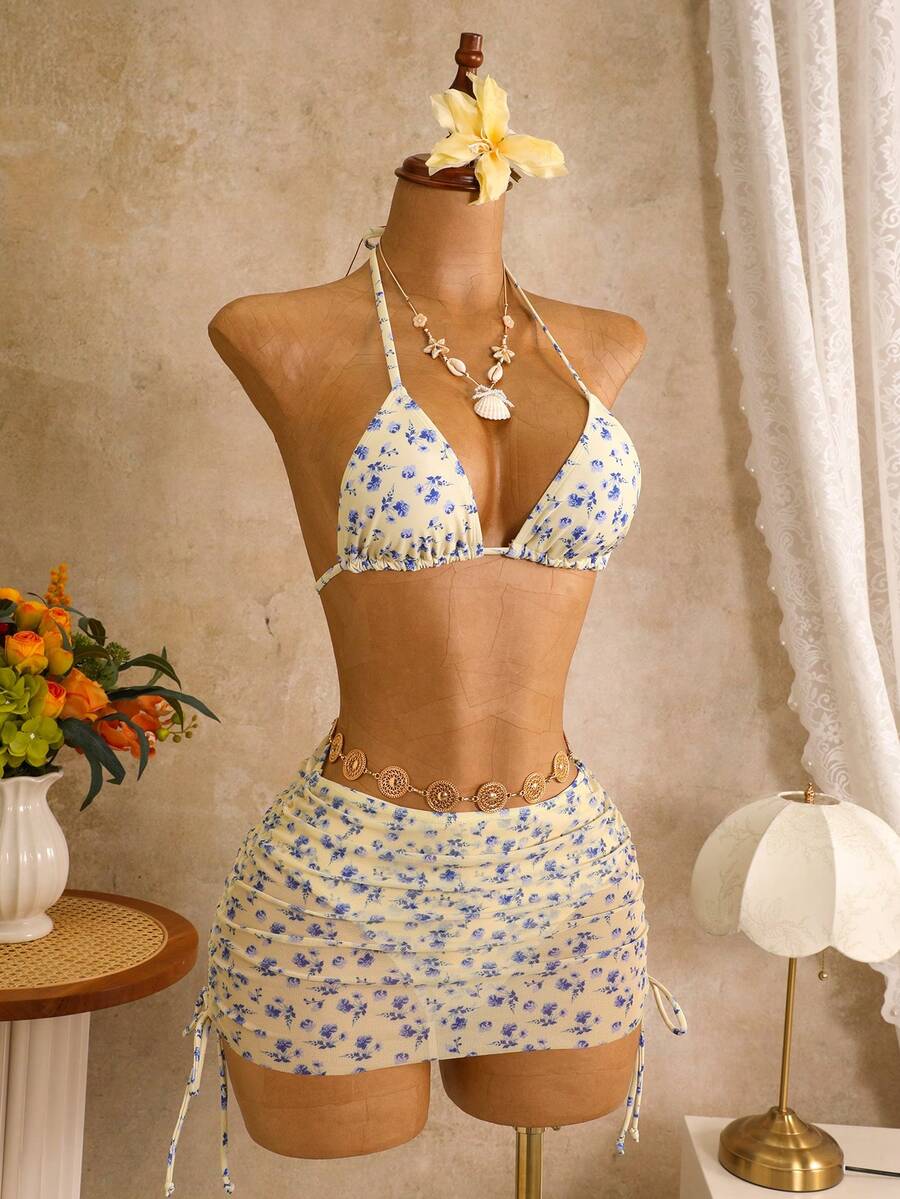 Tie Side Bikini 3-Piece Swimwear For Women