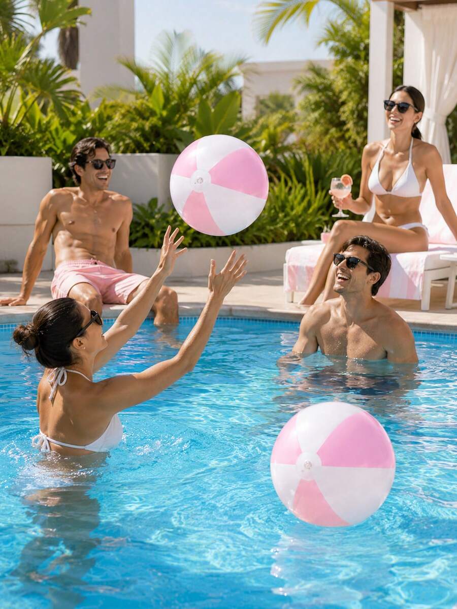 Inflatable Beach Balls (With Pink And White Stripes), Pool Accessories