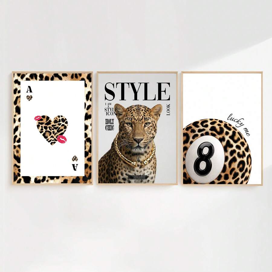 Leopard Cheetah Mural Decorative Canvas Painting Pink Fashion